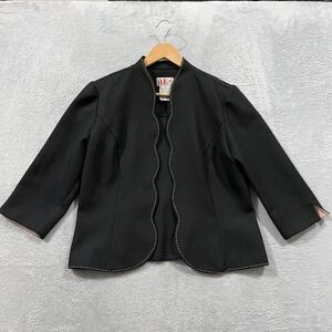 Vintage R&K Blazer Womens 12 Jacket Open Front Black Career Grunge Office Preppy